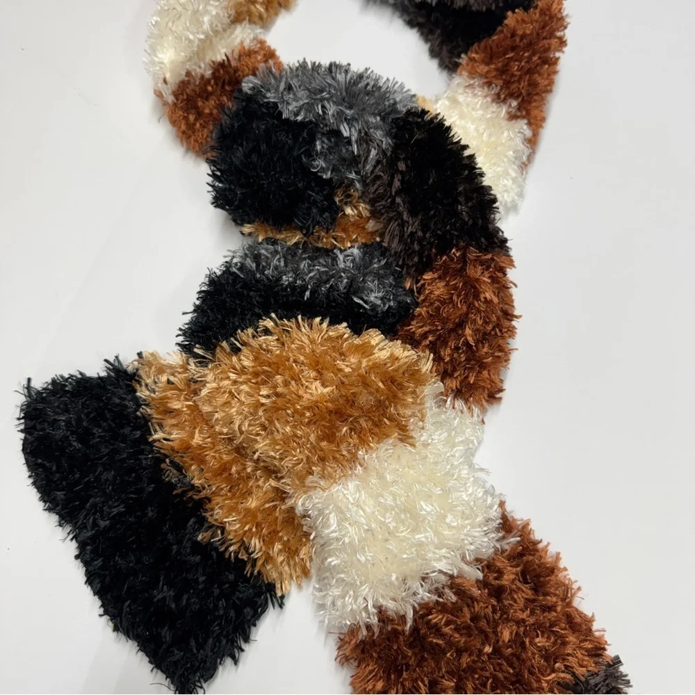 Cozy Plush Multi-Color Fuzzy Scarf — Black, Brown, Gray, Cream
